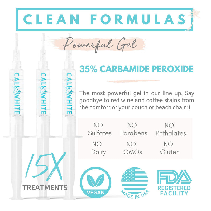 Cali White Teeth Whitening Gel Refills, 35% Carbamide Peroxide, Natural, Vegan, Organic Whitener for Sensitive Tooth Bleach, Gels Made in USA, 3X 5mL Syringes, Use with UV or LED Light & Trays - NewNest Australia