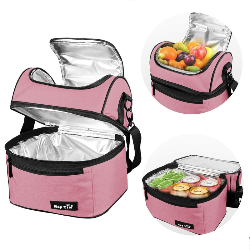 NewNest Australia - Hap Tim Lunch Box Insulated Lunch Bag Medium Size Cooler Tote Bag for Adult,Men,Women, Double Deck Cooler for Office/Picnic/Travel/Camping(16040-PK) Pink M 