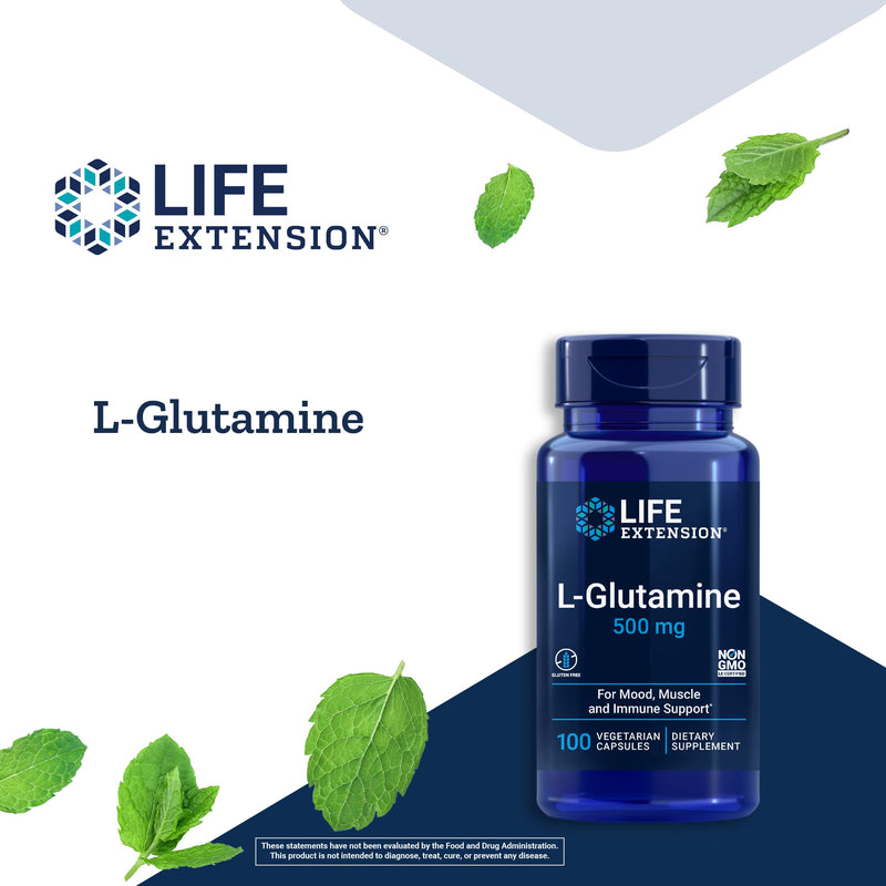 Life Extension L-Glutamine 500 mg Supports Muscle, Mood, Gut & Immune Health - Amino Acid Supplement – Gluten-Free, Vegetarian, Non-GMO – 100 Vegetarian Capsules - NewNest Australia