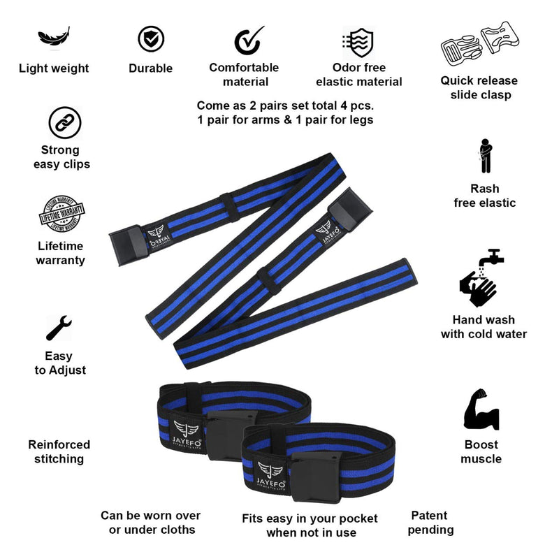 Jayefo Sports Muscle Blaster Blood Flow Restriction Bands Occlusion Straps Biceps Muscle Builder Weightlifting Powerlifting Fitness Exercise Training Gym 4 Pack|2pairs for Arms & Legs - NewNest Australia