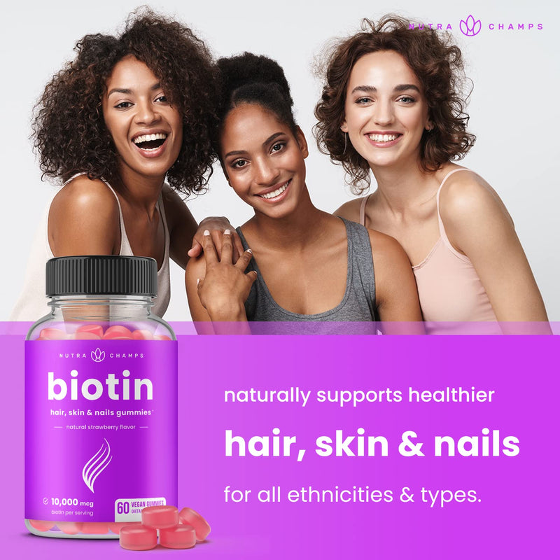 Biotin Gummies 10000mcg [Highest Potency] for Healthy Hair, Skin & Nails Vitamins for Women, Men & Kids - 5000mcg in Each Hair Vitamins Gummy - Vegan, Non-GMO, Hair Growth Supplement 1 - NewNest Australia