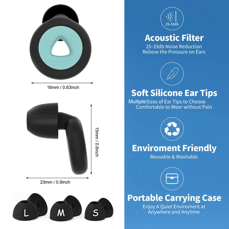 Samsyoki 2 Pairs Of Ear Plugs For Sleeping, Soft Silicone Ear Protection, Replacement Ear Plugs In S/M/L With Box, Ear Plugs For Sleeping, Snoring, Work, Swimming (Black + Green) - NewNest Australia