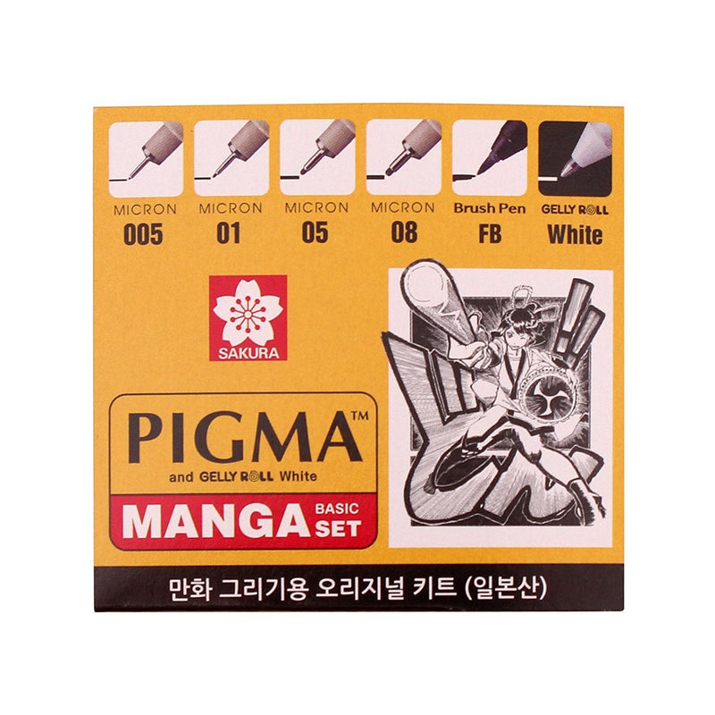 Sakura Pigma Manga Basic Set (005, 01, 05, 08, FB, White) 6 Piece Set - NewNest Australia