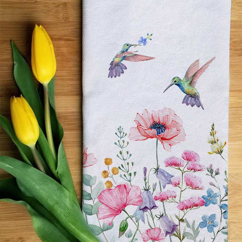 Seliem Spring Summer Anemone Flower Hummingbird Kitchen Dish Towel Set of 2, Wild Floral Ultra Absorbent Hand Drying Baking Cooking Cloth, Seasonal Decor Home Decorations 18 x 26 Inch - NewNest Australia