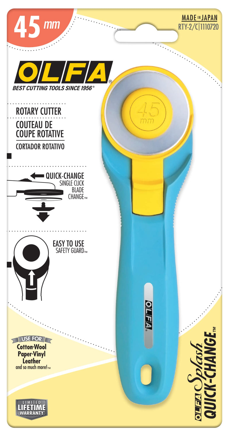 OLFA 45mm Quick-Change Rotary Cutter (RTY-2/C) - Rotary Fabric Cutter w/ Blade Cover for Crafts, Sewing, Quilting, Replacement Blade: OLFA RB45-1 (Aqua) - NewNest Australia