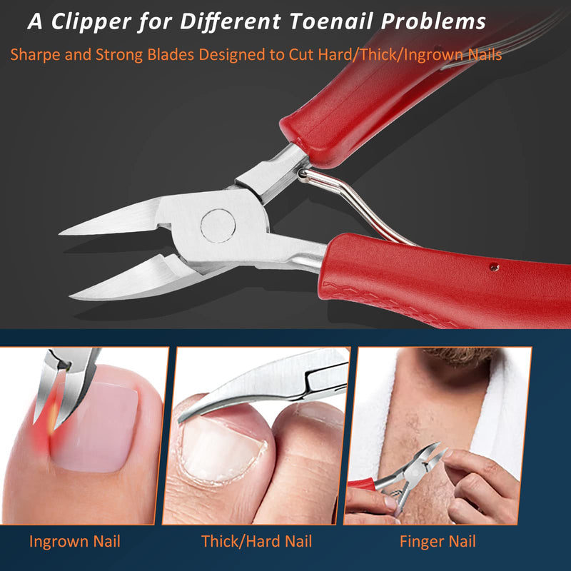 Toenail Clippers for Thick and Ingrown Nails, Red Nail Clipper Kit and Professional Podiatrist Toenail Clippers Heavy Duty Nail Scissors Toenail Treatment Tools Kit for Men Women Elderly - NewNest Australia