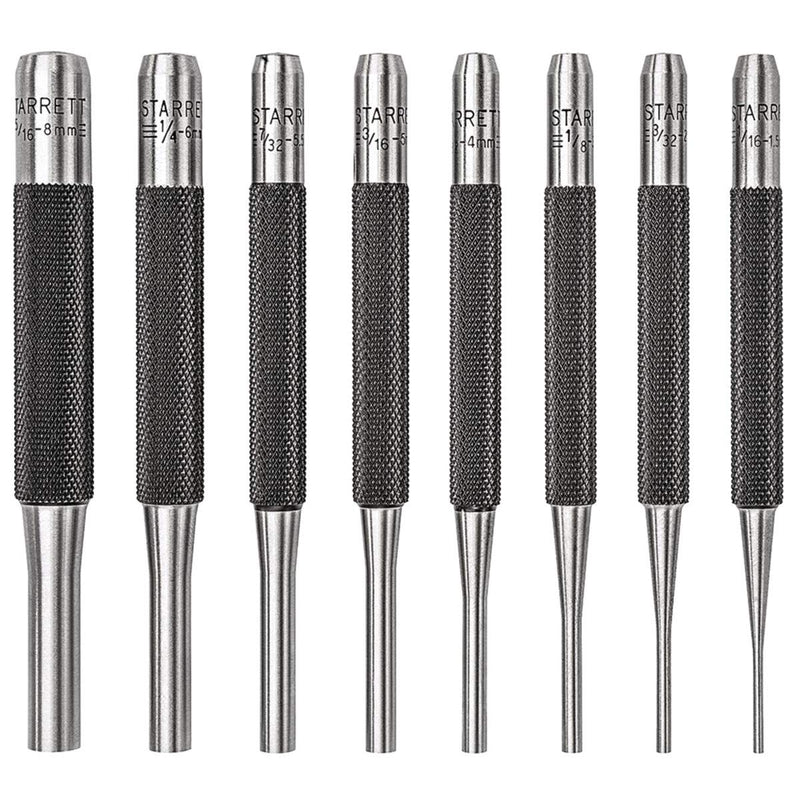 Starrett Drive Pin Punch Set, S565WB, 8 Pieces - 1/16", 3/32", 1/8", 5/32", 3/16", 7/32", 1/4", 5/16" Diameters and 4 Inch Length, Made of Hardened Steel Metal, Comes in Plastic Storage Case - NewNest Australia