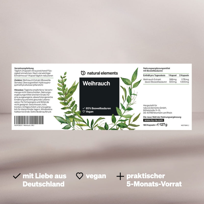 natural elements frankincense capsules - 1176mg Indian frankincense extract - 85% boswellic acids - high dosage & vegan - supply for 5 months - produced in Germany & laboratory tested - NewNest Australia