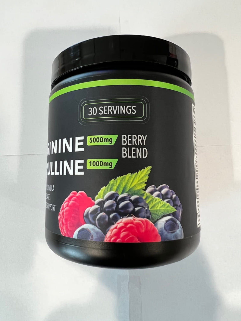L-Arginine 5000mg + L-Citrulline 1000mg Complex Powder Supplement - Nitric Oxide Booster - Blood Pressure Support - Berry Flavored - 300g - BlueEarth Company - NewNest Australia