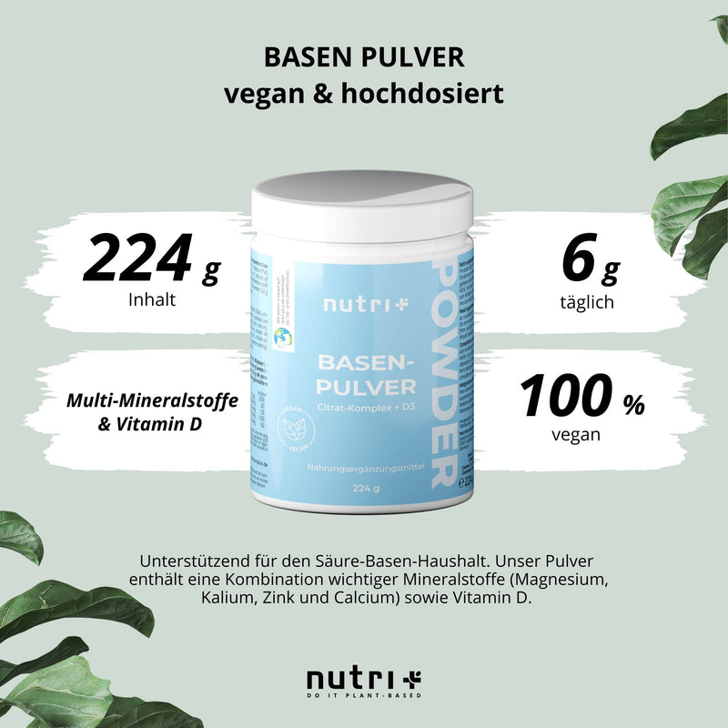 Base powder to take based on citrate - vegan, high-dose, lactose-free - with vitamin D3, zinc and potassium - 224 g acid base powder without sugar, sodium and additives - NewNest Australia