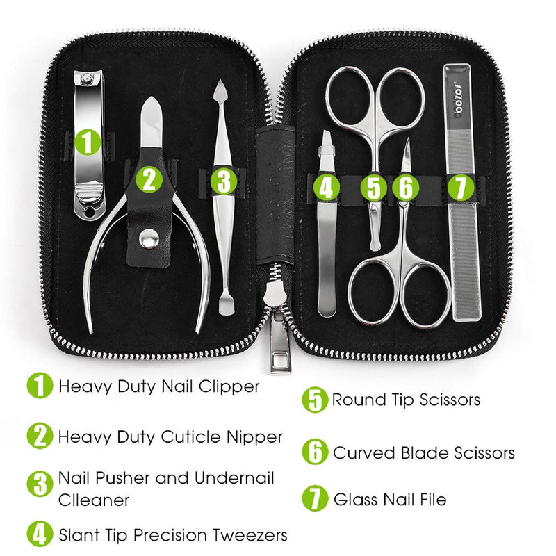 BEZOX Manicure Pedicure Set for Women & Men 7 Pcs Set,Professional Nail Cutter Kits - Nail Clippers & Cuticle Scissors, Tweezers Nail Care Tool Kit Gift Set with Leather Case Silver - NewNest Australia