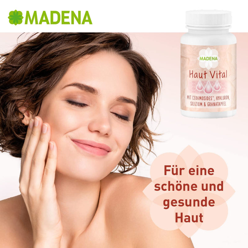 Madena Skin Vital, Skin Vitamins Against Blemished Skin, 60 Capsules High Dose With 13 Bioactive Micronutrients, Patented Ceramosides‚Ñ, Hyaluronic Acid, Pomegranate And Lignans - NewNest Australia