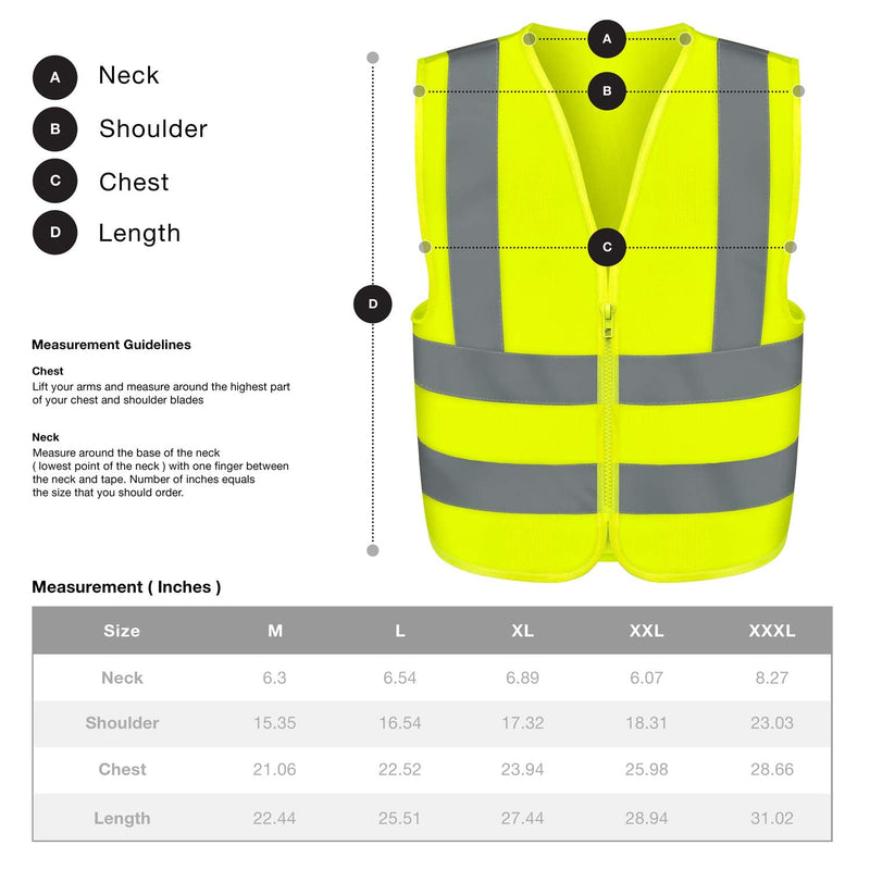 NEIKO High Visibility Safety Vest with Reflective Strips | Neon Yellow Color | Zipper Front | High Visibility and Safety Large - NewNest Australia