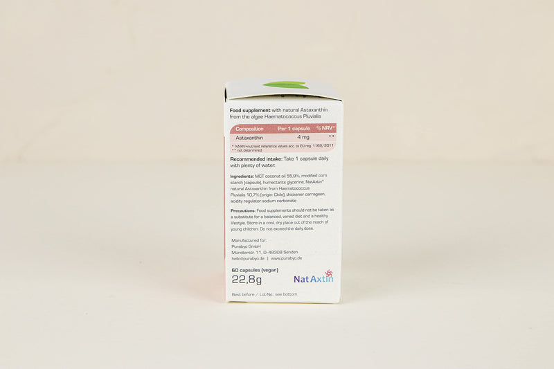 Natural ASTAXANTHIN vegan | in the glass | with oxidation protection in MCT oil | 4 mg pure astaxanthin in high doses | From the Atacama Desert | 2 month supply | from Haematococcus Pluvialis microalgae - NewNest Australia