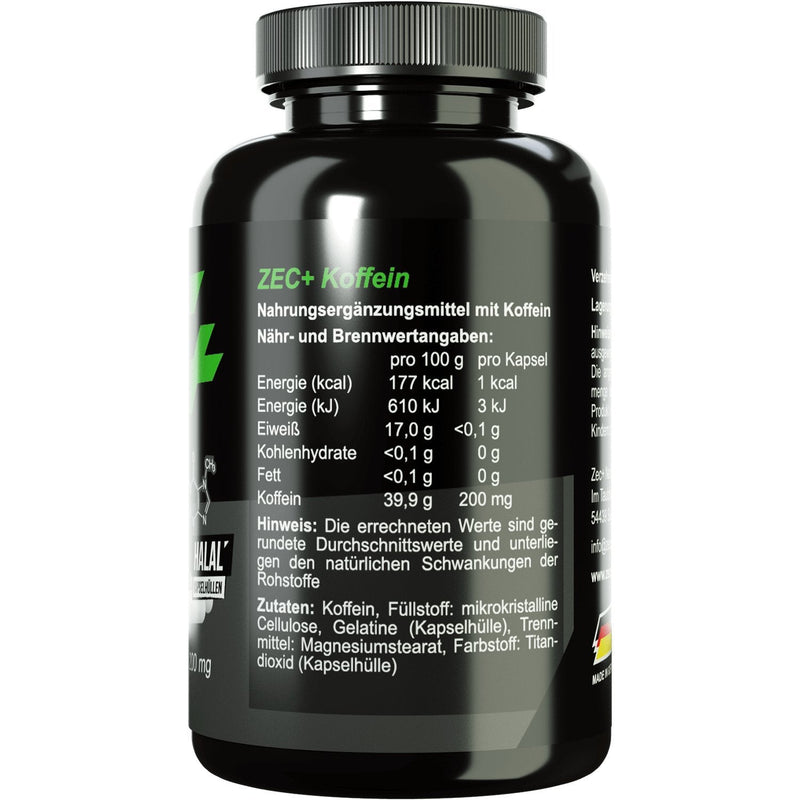 Zec+ Nutrition Caffeine Capsules High Dose - 90 Capsules with 200 mg Caffeine Powder per Capsule, Caffeine Booster Made in Germany 90 Pieces (Pack of 1) - NewNest Australia