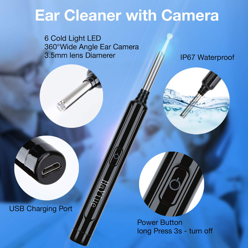 Ear Wax Removal with Camera, Earwax Remover Tool, 1296P FHD Wireless Ear Otoscope with 6 LED Lights, 6 Ear Spoon & 6 Traditional Tools Ear Wax Removal Kit for iPhone, iPad & Android Smart Phone Black - NewNest Australia