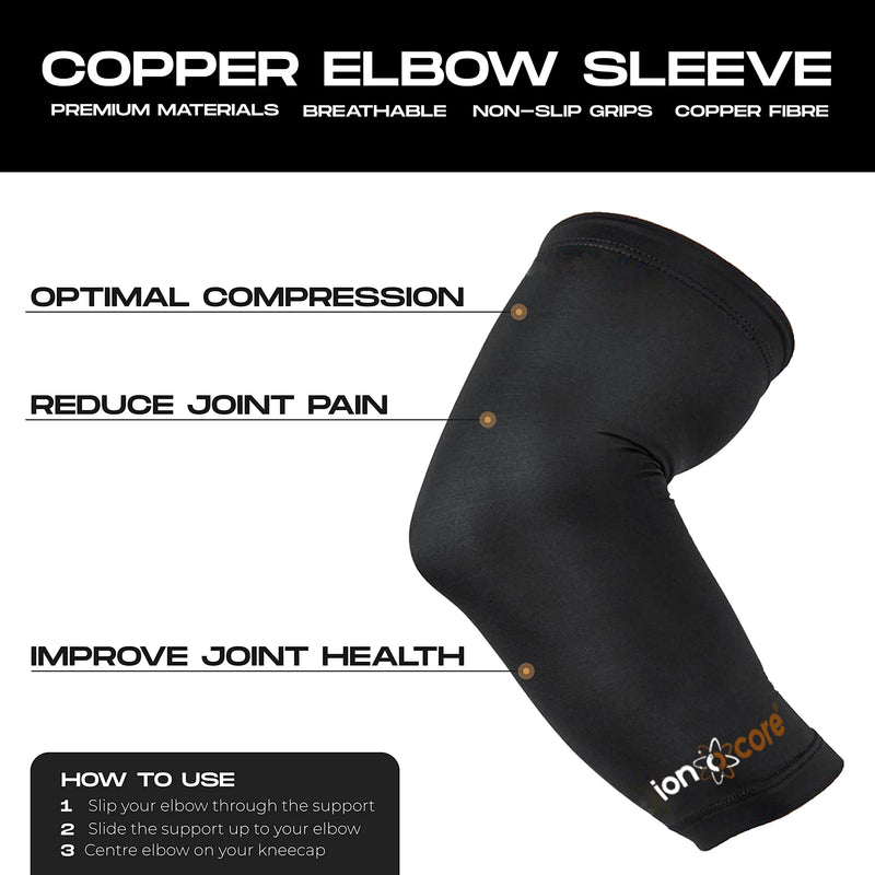 Ionocore Elbow Supports Sleeve with Copper Compression | Arm Support, Joint Protection, Pain Relief & Recovery, Golfers & Tennis Elbow | Nylon & Spandex Compression Arm Sleeve | Medium: 10.5"-12" Black Medium: 10.5"-12" - NewNest Australia