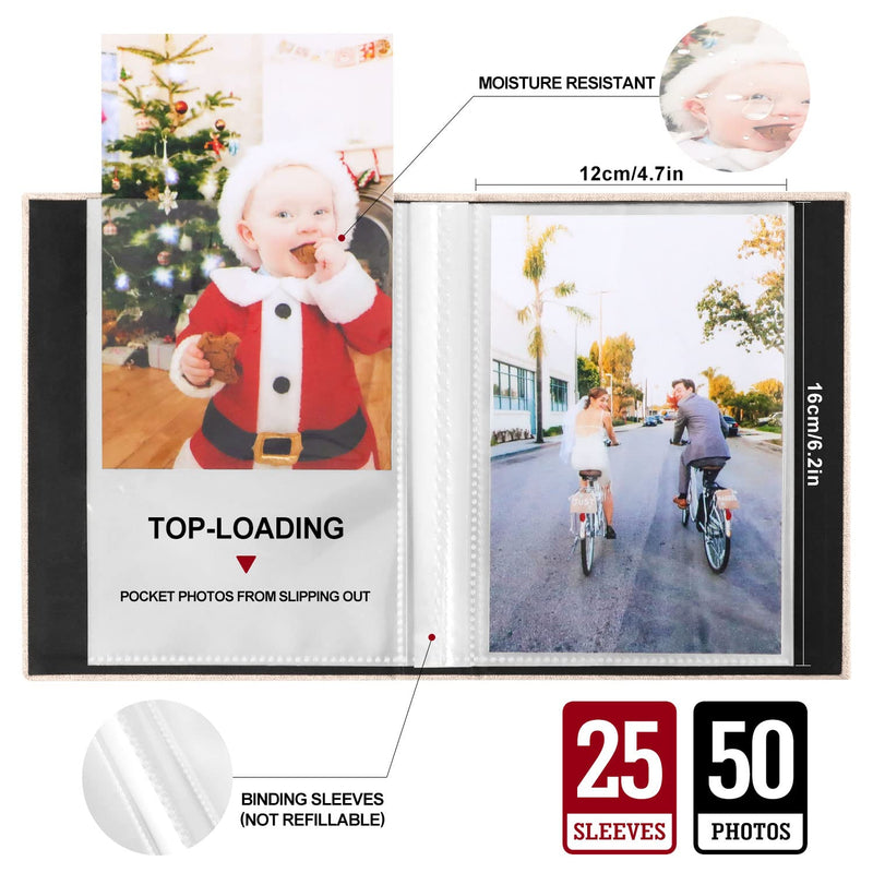 Ywlake Photo Album 4x6 50 Pockets 2 Packs, Small Mini Capacity Linen Photo Album Bulk Sets, Each Pack Holds 50 Top Loader Vertical Only Picture for Kids Boy Girls Beige 50 Pockets/2PK - NewNest Australia