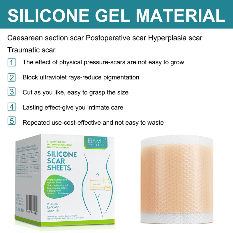 Professional Silicone Scar Sheets, Reusable Scar Sheets,Softens And Repairs Scars,Used For Scars Caused By Injuries, Burns, Acne, Stretch Marks, Washable(1.6” x 60”) - NewNest Australia