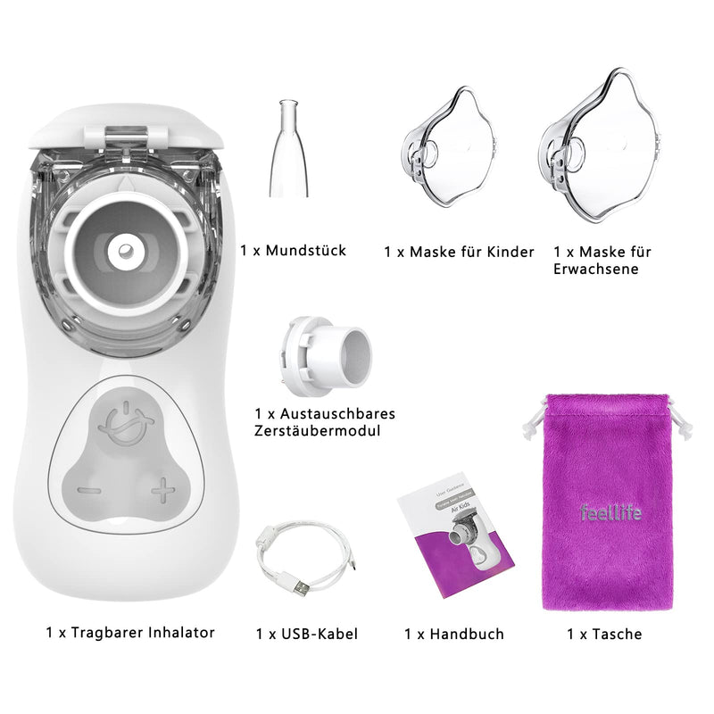 Feellife Inhaler For Kids & Adults - Quiet Inhaler For Babies - Portable, Lightweight & Effective For Respiratory Diseases - Adjustable Spray Mist, 2 Atomiser Membrane Included (White) - NewNest Australia