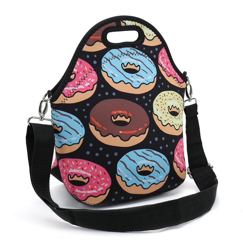 NewNest Australia - Insulated Neoprene Lunch Bag-Removable Shoulder Strap-X Large Size Reusable Thermal Thick Lunch Tote/Lunch Box/Cooler Bag with Wallet Pouch for Adults,Kids,Women,Men Teens,Girls,Baby (Bread Donuts) 