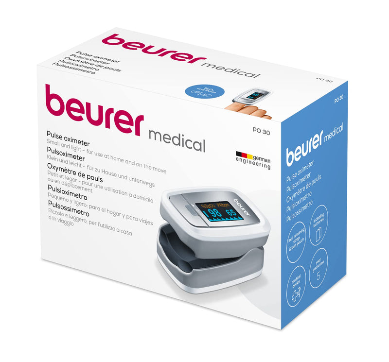 Beurer PO30 Pulse Oximeter | Determination of heart rate and arterial oxygen saturation for those with medical conditions | Suitable for high-altitude sports | Small and lightweight | Medical device Grey Single - NewNest Australia