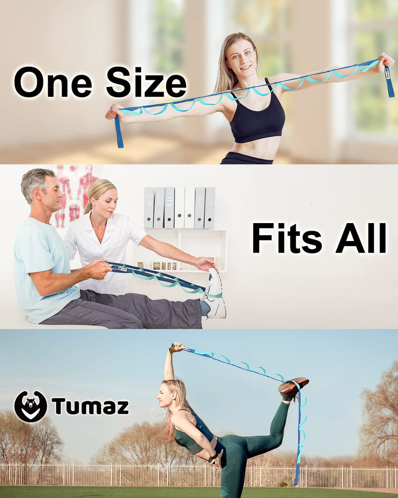 Tumaz Stretching Strap - 10 Loops & Non-Elastic Yoga Strap - The Perfect Home Workout Stretch Strap for Physical Therapy, Yoga, Pilates, Flexibility - [Extra Thick, Durable, Soft] Multi-Loop 02. Blue Match - NewNest Australia