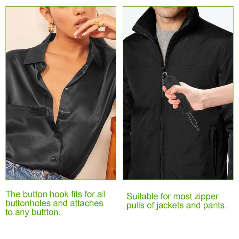 TSHAOUN Button Hook & Zipper Pull, Zipper Pull Helper, Easy Grip Button Hook & Clothes Zip Puller, Dress Clothes Tool, Button Shirts Aid, One Hand, Disability, Handicapped and Seniors (Black) Black - NewNest Australia