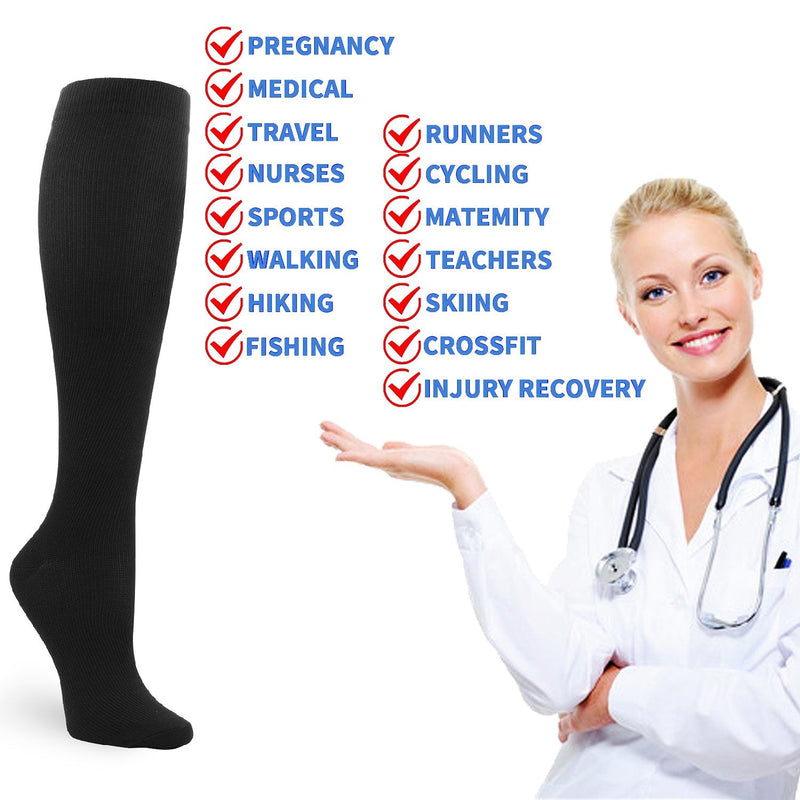 8 Pairs Compression Socks Men Women 20-30 mmHg Knee High Medical Compression Stockings for Nurses Pregnancy Flight Sports Black Small-Medium - NewNest Australia