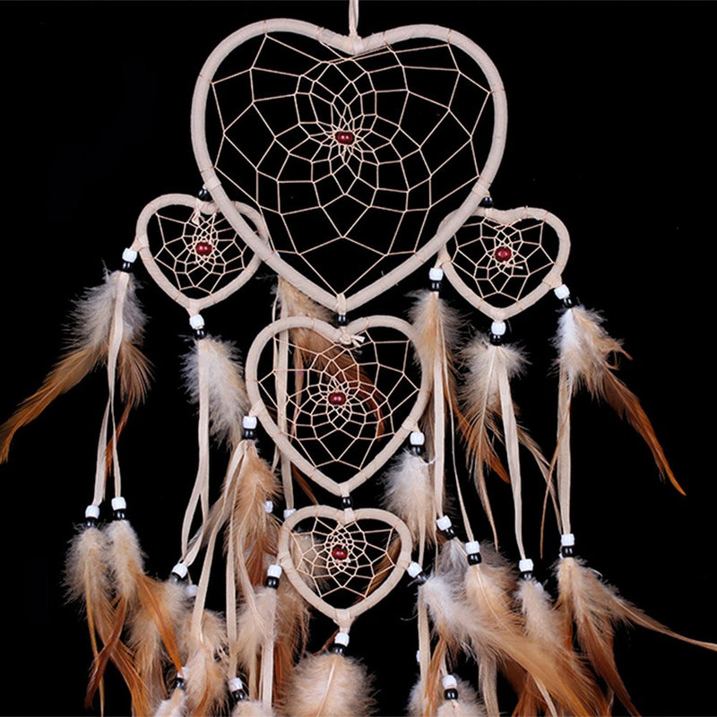 NewNest Australia - WESTONETEK Large Handmade Dream Catcher Traditional Dreamcatcher Feather Wall Hanging Decoration Ornaments Five Hearts Beige 