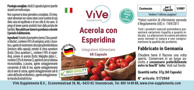 Acerola With Hesperidin - 60 Capsules With Vitamin C, Grapefruit Seed Extract And Bitter Orange Extract - High Dose And Vegan - Standardized Extracts | Quality From Germany Vive Supplements - NewNest Australia