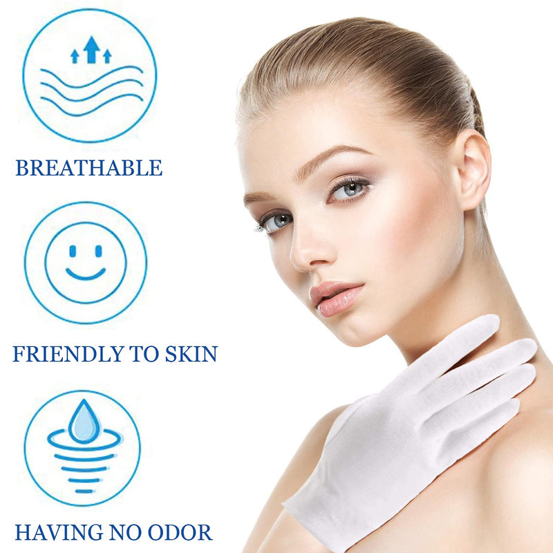 3Pairs Moisturizing Gloves Over Night Bedtime White Cotton | Cosmetic Inspection Premium Cloth Quality | Eczema Dry Sensitive Irritated Skin Spa Therapy Secure Wristband| One Size (Gloves-3p) Gloves-3p - NewNest Australia