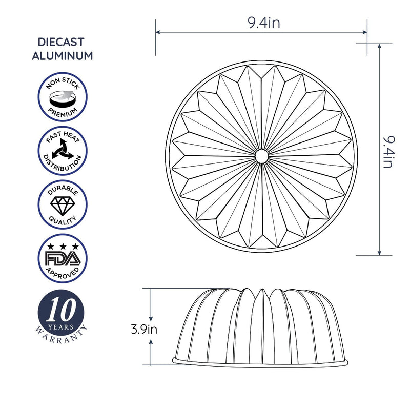 Baker's Secret Bunt Pan 9" French Wreath, Extra Thick Cast Aluminum Bundt Cake Pan Baking Pan,2 Layers Non-stick Coating For Easy Release, Baking Supplies- Cast Aluminum Collection - NewNest Australia