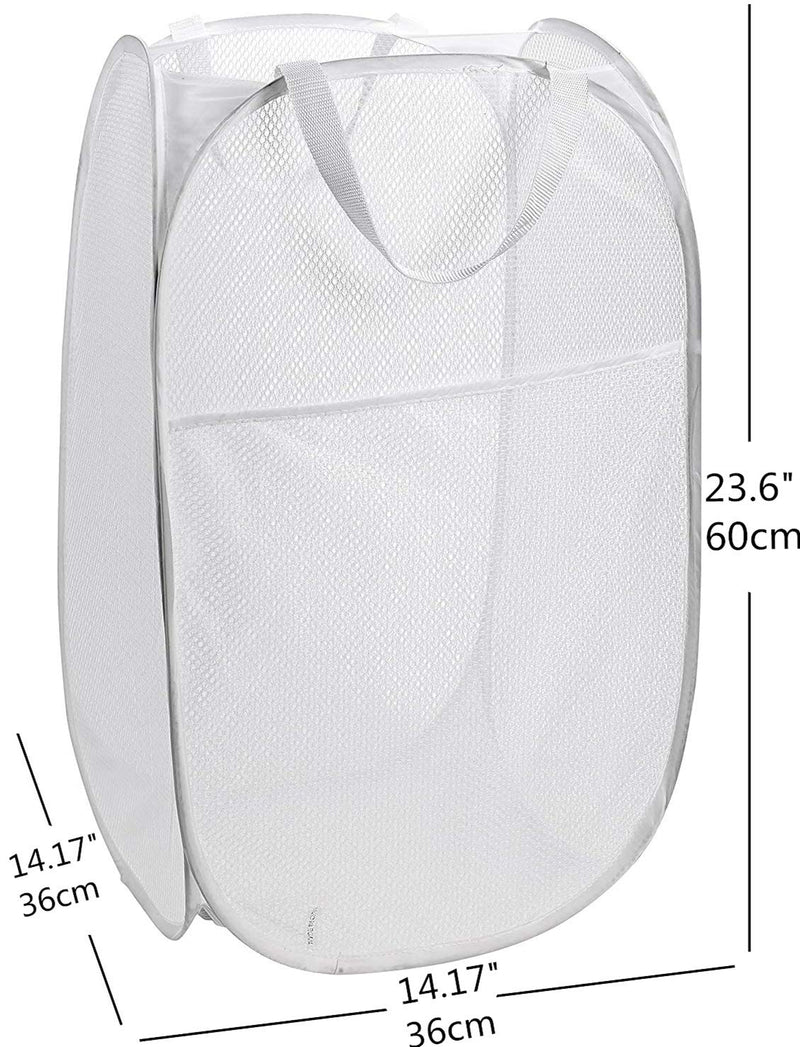 NewNest Australia - Foldable Mesh Clothes Hampers with Big Pocket Durable Pop-Up Laundry Basket Room Organizer Toy Storage Bins White 14.2"*23.2" White Rectangle 