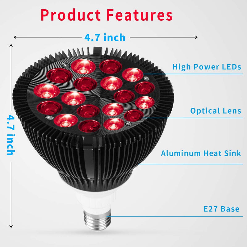 Wolezek Red Light Therapy, 18 LEDs Red Light Therapy Bulb with 660nm Red and 850nm Near-Infrared Combo Wavelength, Infrared Light Therapy Lamp Device for Skin Care Pain Relief - NewNest Australia