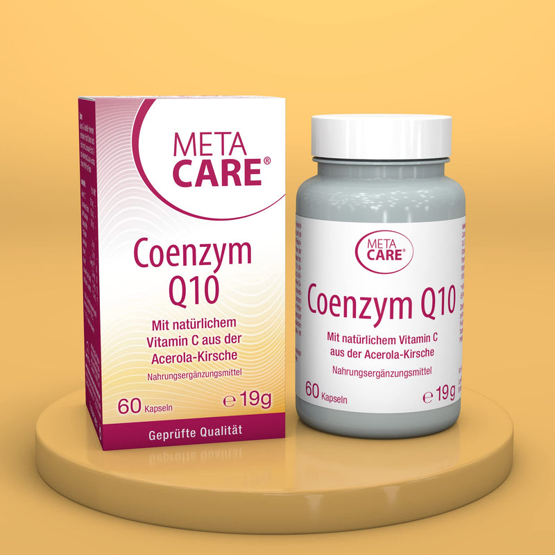 META CARE Coenzyme Q10 - Ideally combined with natural vitamin C from the acerola cherry - Optimized absorption thanks to black pepper extract - 60 capsules, 19 g - NewNest Australia