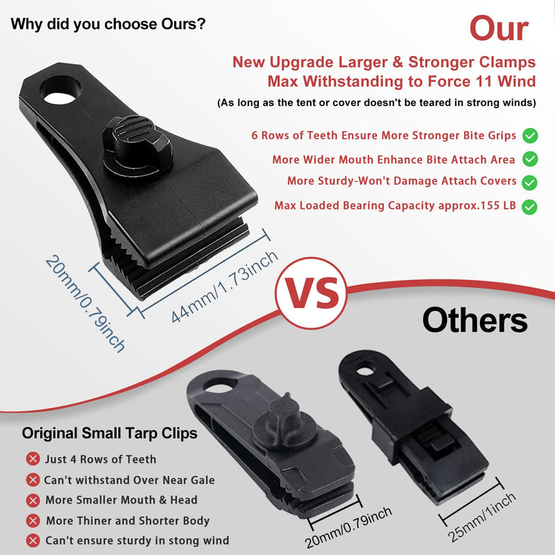 Upgrade Large Tarp Clips Heavy Duty Lock Grip -Total 24 PCs Tarp Clamps Thumb Screw Tent Fasteners Clips with Carabiner for Camping Awnings Caravan Canopies Car Truck Swimming Pool Boat Cover Clips Large 24 Tarp Clips With Carabiner-black - NewNest Australia