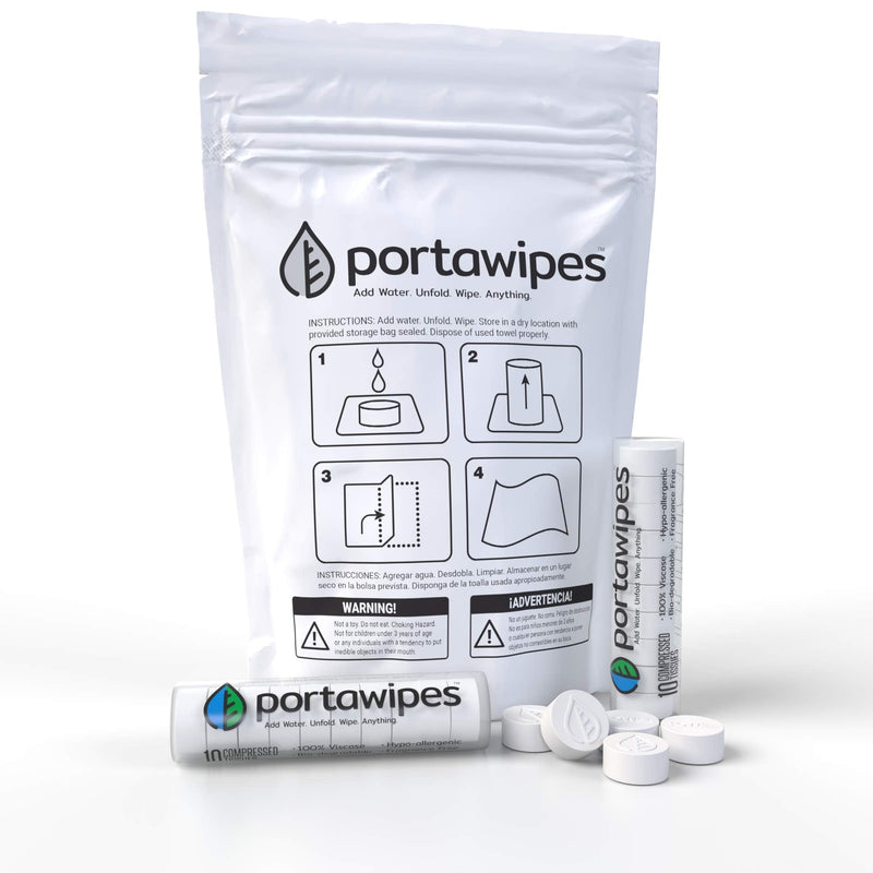 Portawipes Coin Tissues | Toilet Paper Tablets | Compressed Towels | Camping Wipes | Soft & Odor Free | 100 Pack with 2 Carrying Cases - NewNest Australia