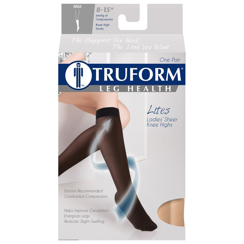 Truform Sheer Compression Stockings, 8-15 mmHg, Women's Knee High Length, 20 Denier, Beige, Large Large (1 Pair) - NewNest Australia