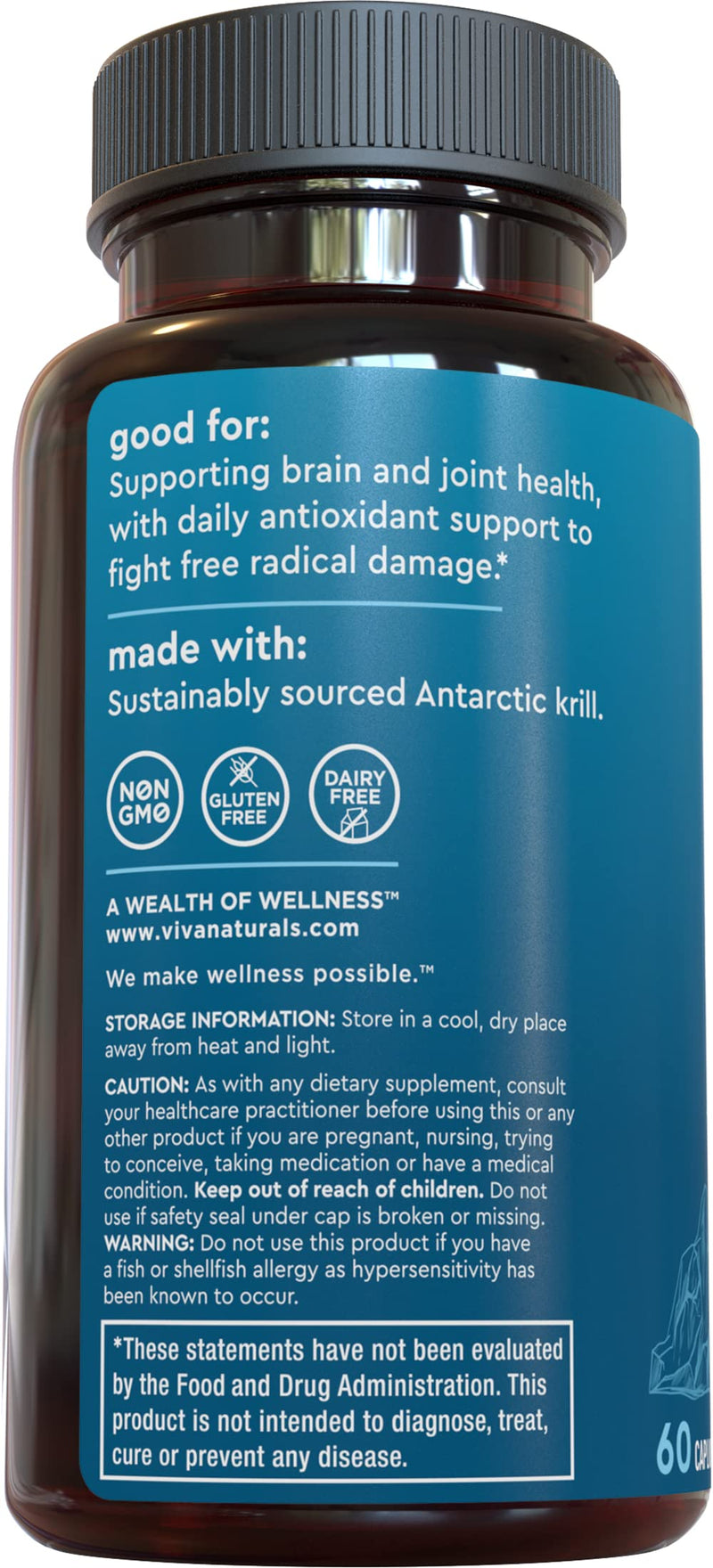 Krill Oil Supplement 1250mg - Antarctic Krill Oil Omega 3 Providing Astaxanthin, DHA and EPA, Joint Support and Brain Supplement with No Fishy Aftertaste (60 Capsules) 60 Count (Pack of 1) - NewNest Australia