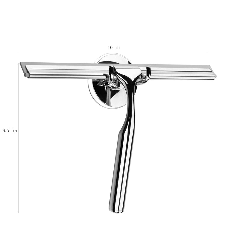 Ettori Shower Squeegee Clear Glass Wall Cleaner Stainless Steel with Suction Storage Hook -10'', Chrome - NewNest Australia