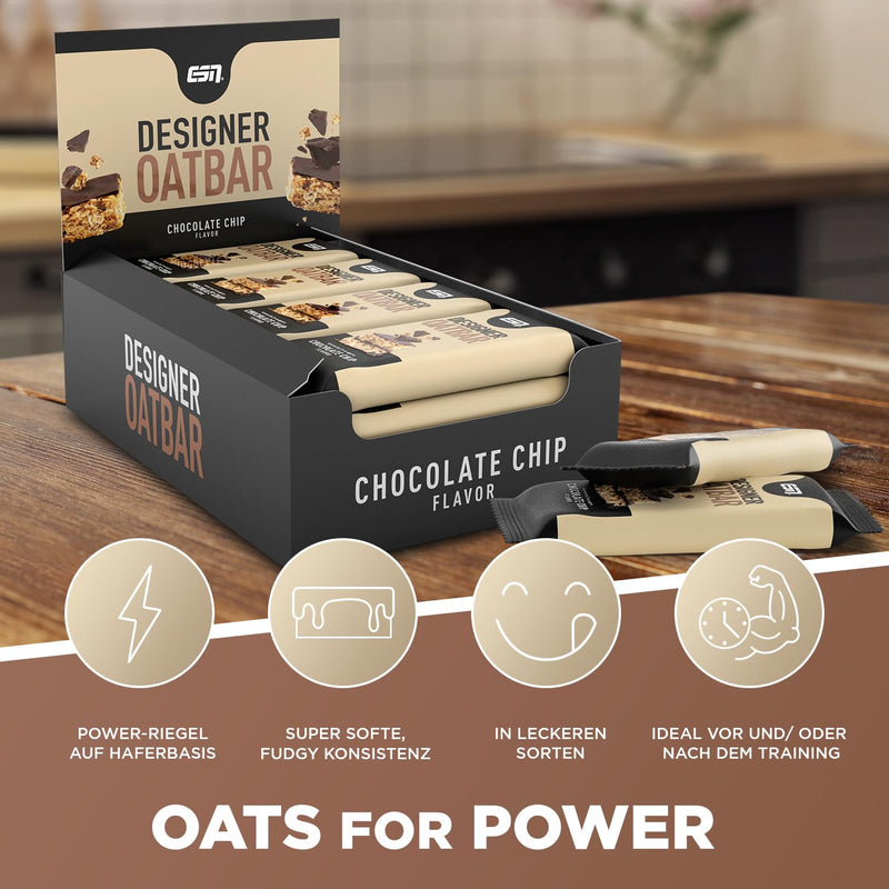 ESN Designer Oatbar Box, 12 bars - chocolate chip, oat bar - NewNest Australia