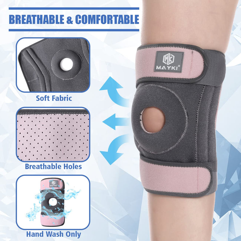 MAYKI Knee Brace with Patella Gel Pad for Women 1 PCS, Adjustable Breathable Knee Supports for Arthritis/Ligament Damage, Running/Weight Lifting One Size Grey & Pink - NewNest Australia