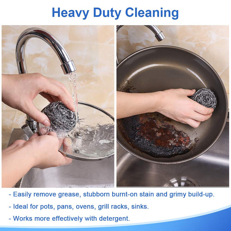 14Pack Upgraded Steel Wool Scrubbers by ovwo - Premium Stainless Steel Scrubber, Metal Scouring Pads, Steel Wool Pads, Kitchen Cleaner, Heavy Duty Cleaning Supplies - Especially for Tough Cleaning - NewNest Australia