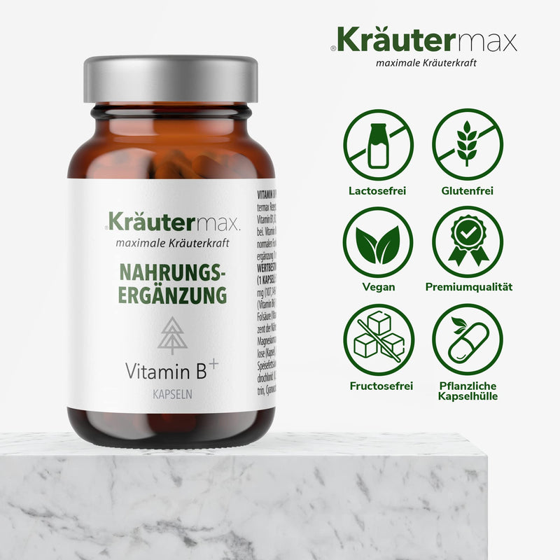 Kr√§Utermax Vitamin B Complex | Vitamin B Complex Capsules High Dose | Natural, Vegan Made According To Herbal Manner | Vitamin B1, B2, B3, B6, B12, Folic Acid And Lecithin | 1 X 60 Pieces - NewNest Australia