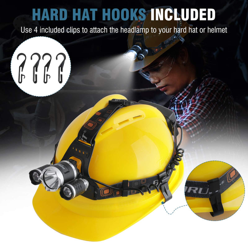 Headlamp,led headlamp rechargeable,Head lamp outdoor led headlight 4 modes 5000 high lumens 4 helmet clips included,waterproof headlamp with for adults to wear,ideal for camping hiking etc - NewNest Australia