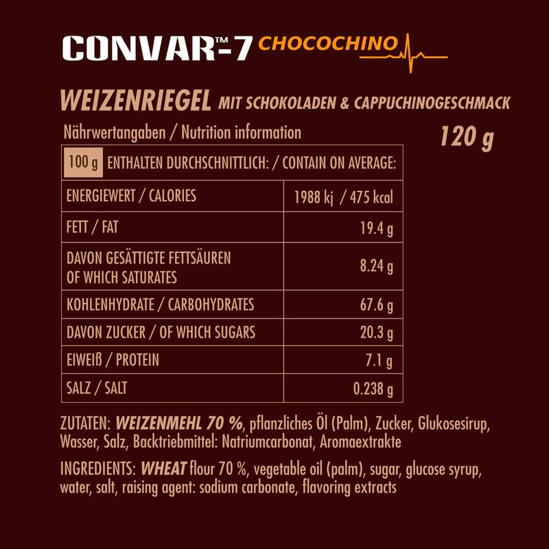 Convar -7 - High Energy Bar Chocochino, Essential In Emergency Package For Crisis Prevention, Emergency Supply, Long-Term Food And Energy Bar - Valuable Ingredients - Compact Packaging - 120 G - NewNest Australia
