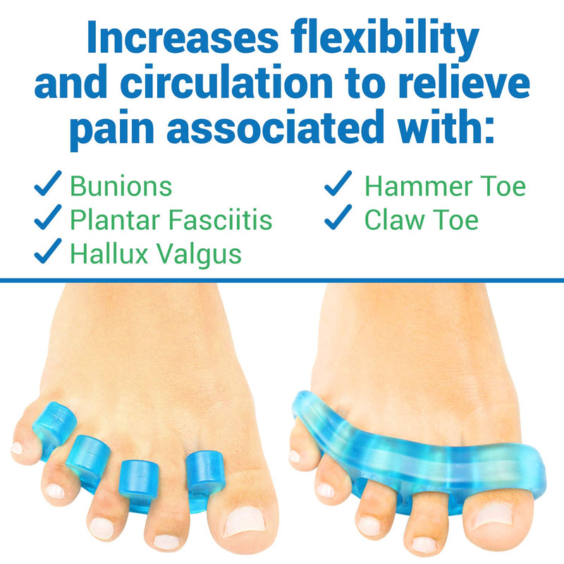 ViveSole Toe Stretchers (4 Pieces) - Silicone Gel Separators - Therapeutic Spa Spreaders for Plantar Fasciitis, Bunions, Overlapping Hammer Toe Spacers - Metatarsal Yoga Cushion Blue Small (4 Count) - NewNest Australia