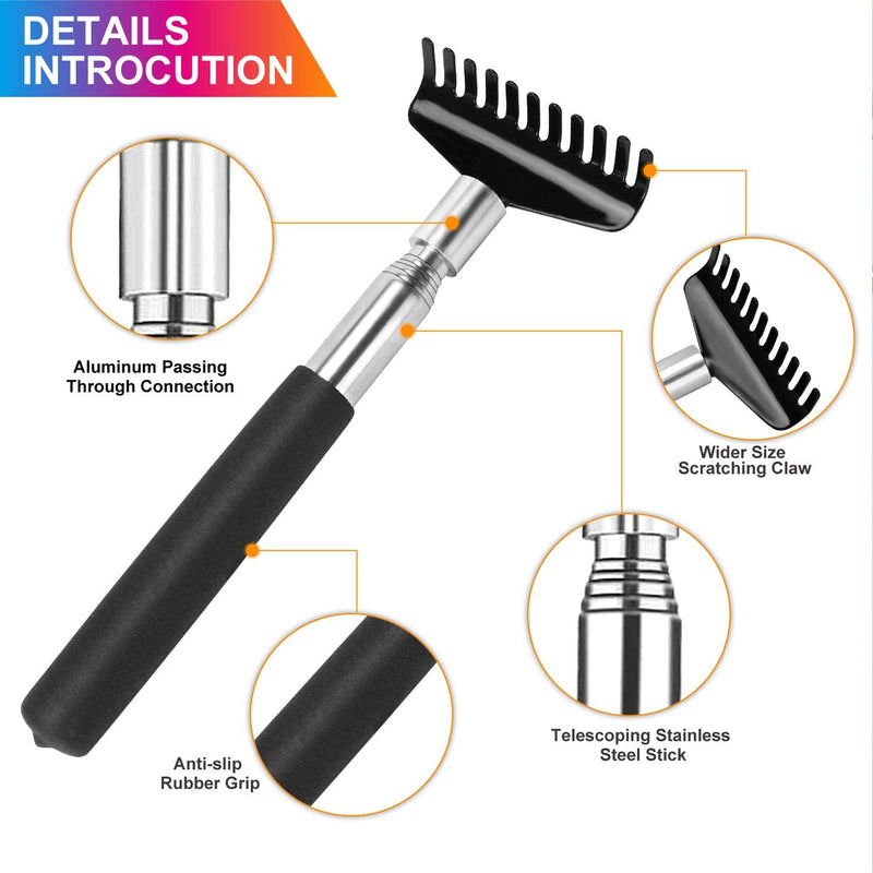 Oversized Portable Extendable Back Scratcher, Upgraded Metal Stainless Steel Telescoping Back Scratcher Tool with Canvas Carrying Bag (Black) - NewNest Australia