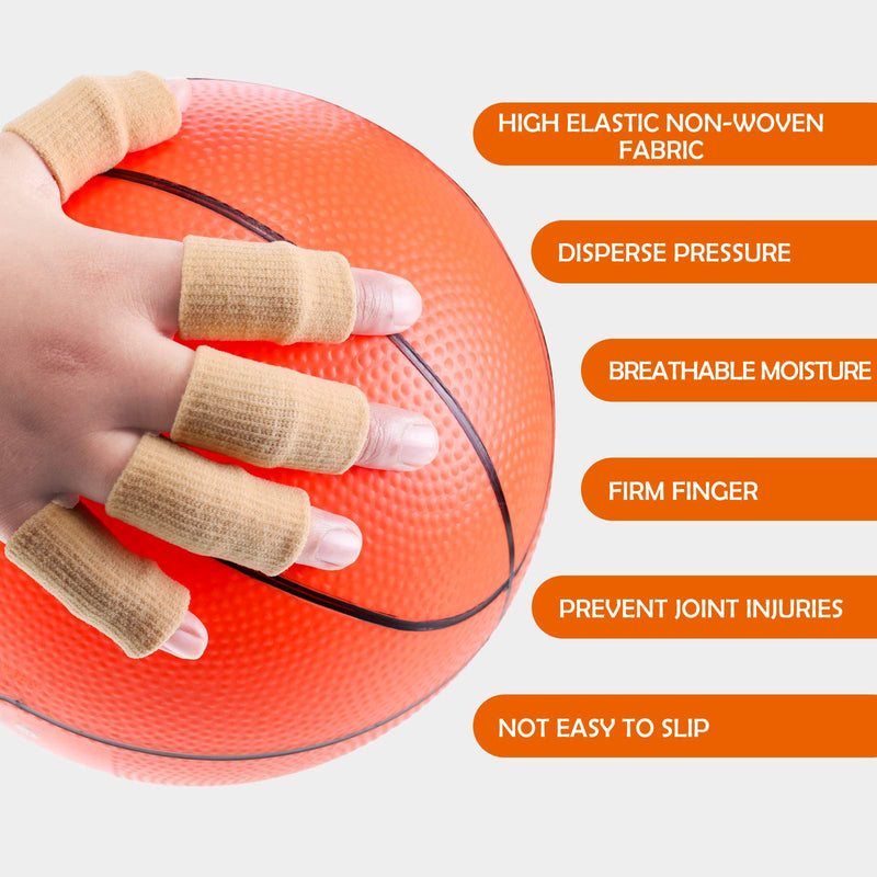 30 Pieces Finger Sleeves with 1 Storage Bag, Thumb Splint Brace Support Protector Breathable Elastic Finger Tape for Pain Relief Arthritis Trigger Finger Sports Basketball Baseball (Beige) Beige - NewNest Australia